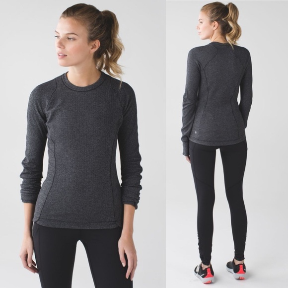 Lululemon Runderful Long Sleeve Heathered Herringbone Heathered Black Black 2 - Picture 2 of 16